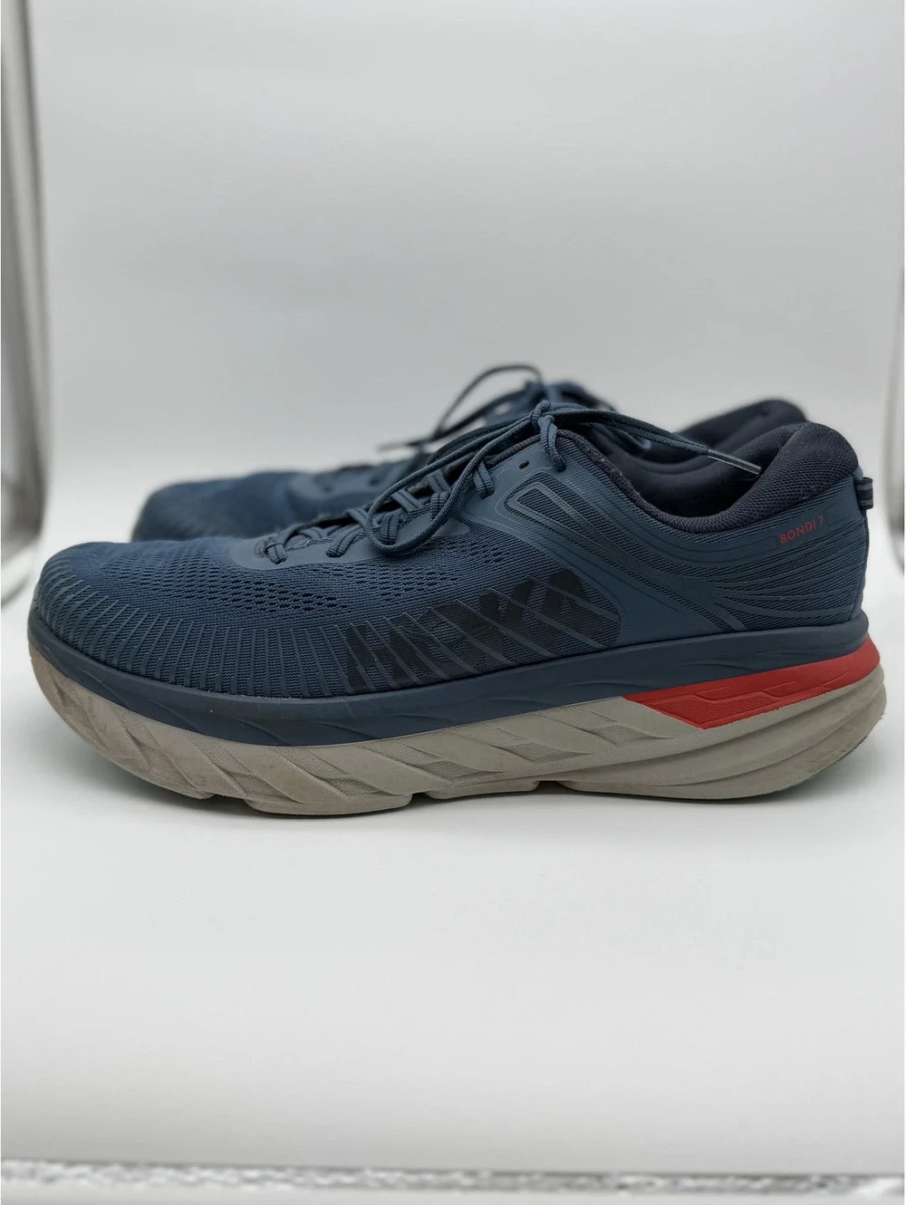 Hoka Bondi 7 Men's Running Shoes Size 13 Blue with Red Accents